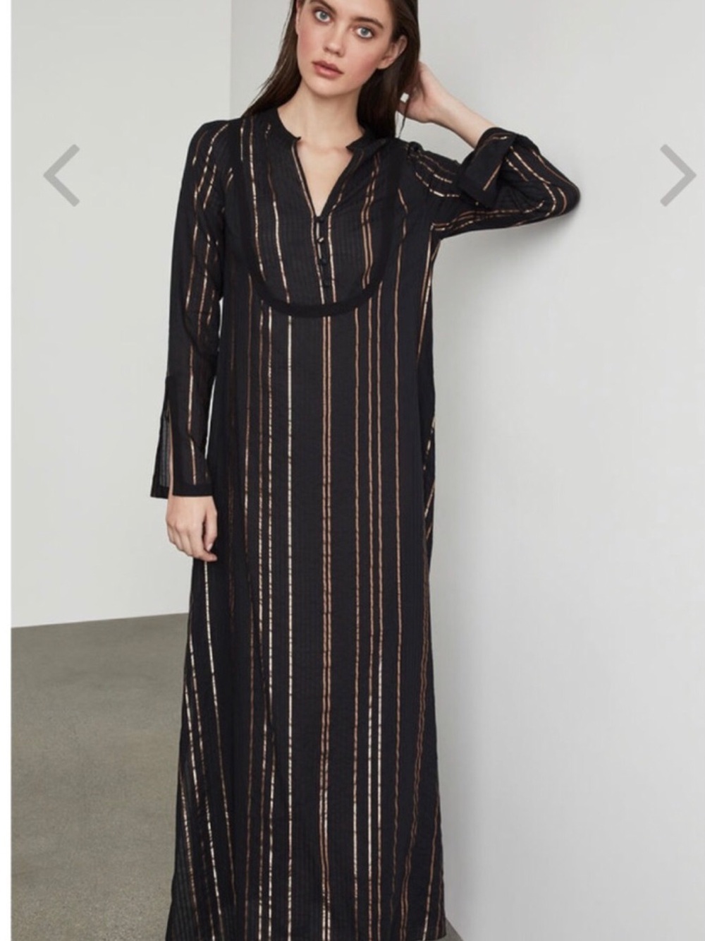 BCBGMaxAzria Black Gold Striped Caftan Maxi Dress